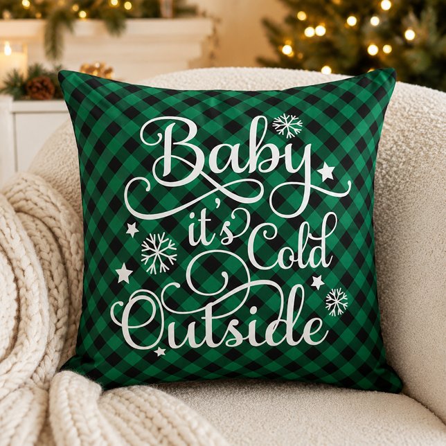 Almofada Natal Verde Xadrez Bebê Está Frio Fora (Criador carregado)