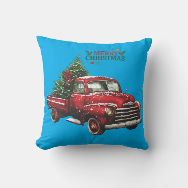 Almofada natal, vermelho, caminhão, vintage, (Frente)