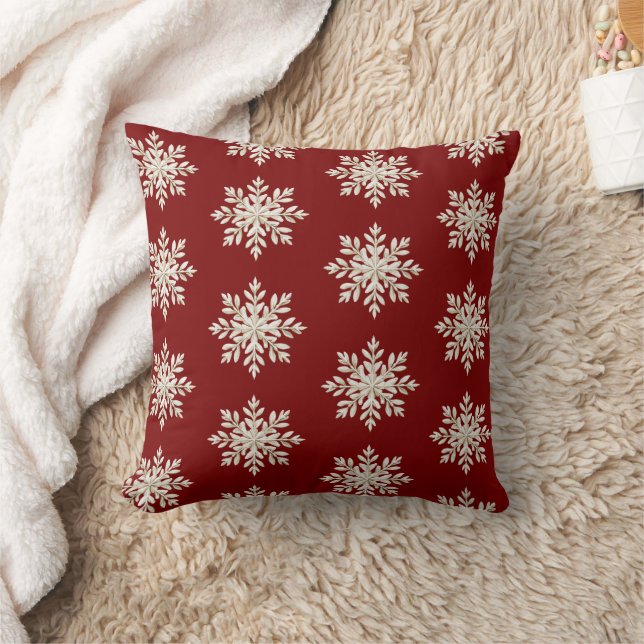 Almofada Natal Vermelho Floco de Neve Creme (Cobertor)