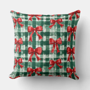 Almofada Natal Xadrez Verde Laço Préppy