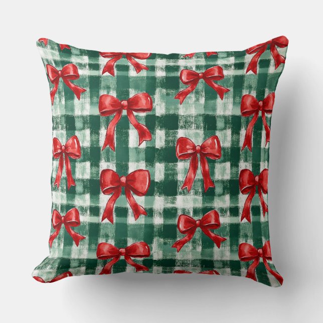 Almofada Natal Xadrez Verde Laço Préppy (Frente)