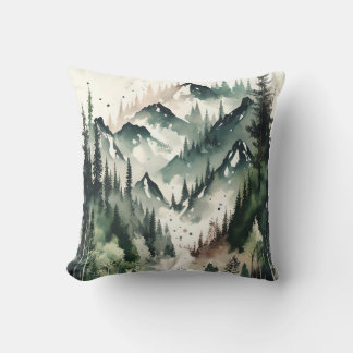 Almofada Natureza da Aquarela do Rio Floresta Montanhosa
