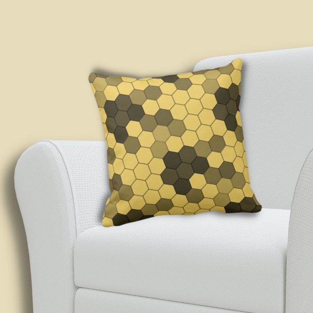 Almofada Natureza Inspirada Padrões de Honeycomb Amarelo (Nature Inspired Honeycomb Pattern Yellow Throw Pillow, Living Room)