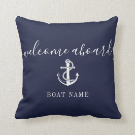 Almofada Náutica Anchor Boat Name Marinho Blue Welcome Aboa