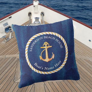 Almofada Náutica Nome do Barco Ancora Marinho Corpo Azul Am