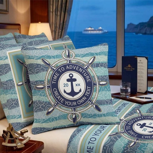 Almofada Nautical Navy & Teal Anchor Sea Shells Pattern (Criador carregado)