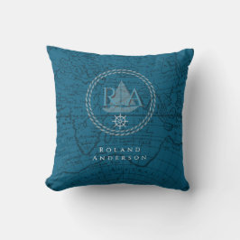 Almofada Nautical Rope Monogram Map Blue