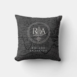 Almofada Nautical Rope Monogram Map Grey