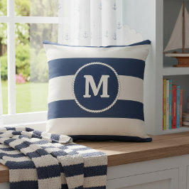 Almofada Nautical Striped Weave Monogram Navy White ID1248