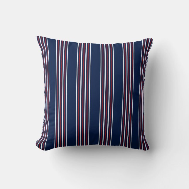 Almofada Nautical Stripes in Red, White & Blue – Coastal (Frente)