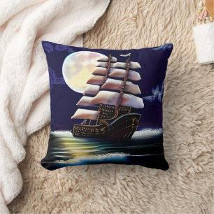Almofada Navio iluminado no oceano sob a Lua