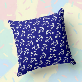 Almofada Navy Blue And White Anchors Nautical Large Cotton