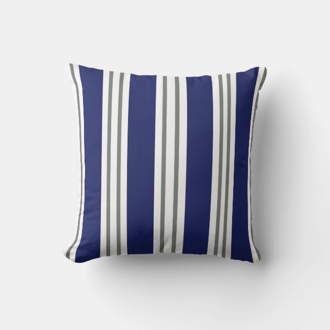 Almofada Navy Blue and White Coastal Stripes (Frente)