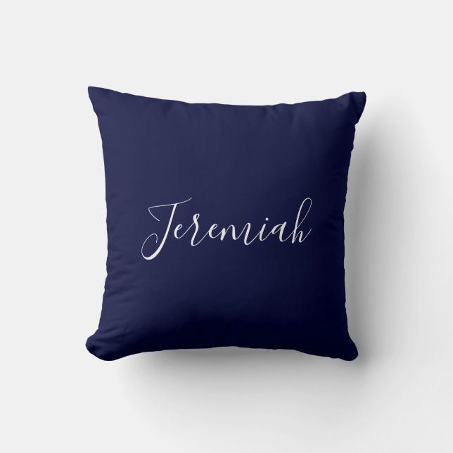 Almofada Navy Blue Color Plain Modern Own Name Calligraphy (Frente)