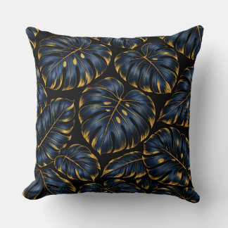 Almofada Navy Blue Gold Monstera Luxury Botanical