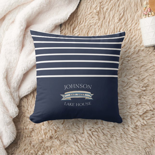 Almofada Navy Striped Lake House Anchor (Cobertor)