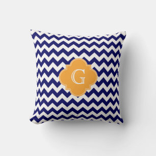 Almofada Navy Wht Chevron Melão Quatrefoil Monograma
