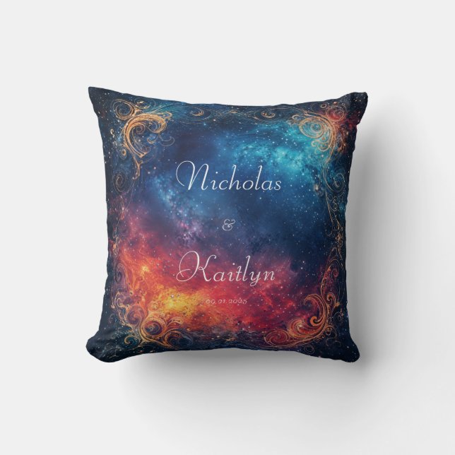 Almofada Nebulosa Celestial Fogo Gelo Dourado Trabalho de E (Frente)