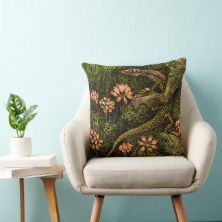Almofada Neerlandês Art Nouveau Lizard e flores selvagens