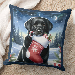 Almofada Negra Festiva Labrador Retriever Cachorro de Natal