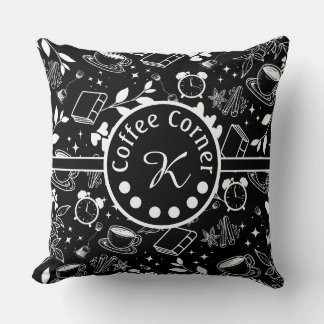 Almofada Negra-negra do amante do café meio século moderno