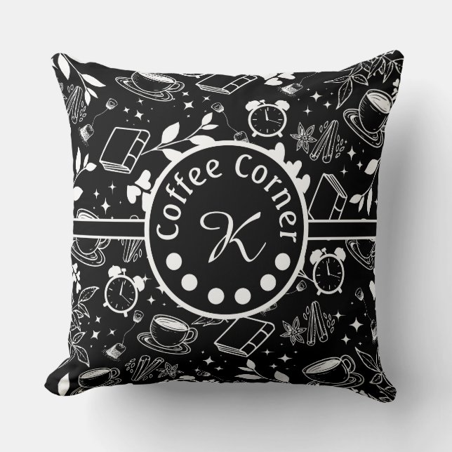 Almofada Negra-negra do amante do café meio século moderno (Frente)