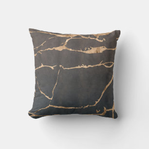 Almofada Negra Onyx Moderna Mármore - Foil Dourada Gemston