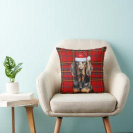 Almofada Negra Tan Coonhound Vermelho Xadrez Verde Cachorro