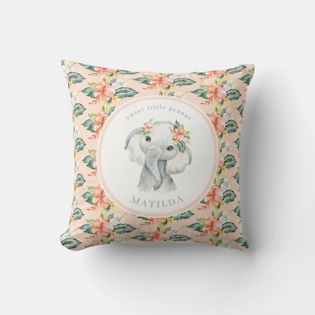 Almofada Neném floral de elefante de amendoim doce (Frente)