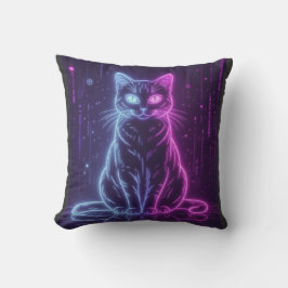 Almofada **Neon Cat Design – Glowing Futuristic Feline Art*