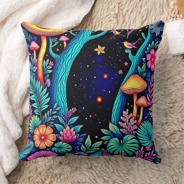Almofada Neon Fantasy Forest Night Design (Cobertor)