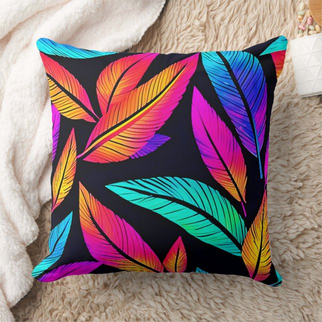 Almofada Neon Feather Pattern Vibrant Art (Cobertor)