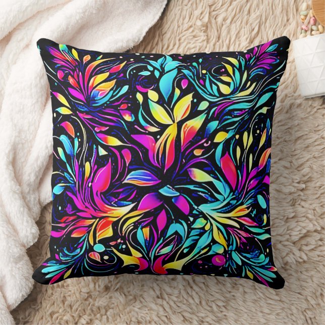 Almofada Neon Floral Burst Art (Cobertor)