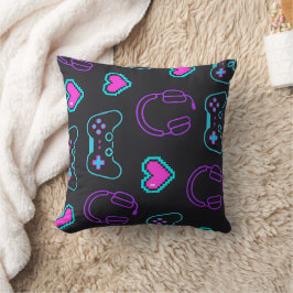 Almofada Neon Gamer Controller and Hearts Pattern