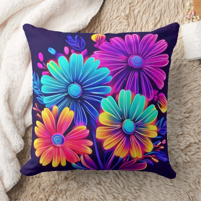 Almofada Neon Glow Floral Fantasy Art (Cobertor)