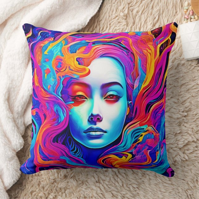 Almofada Neon Goddese com Cabelo Cosmico Fluindo (Cobertor)