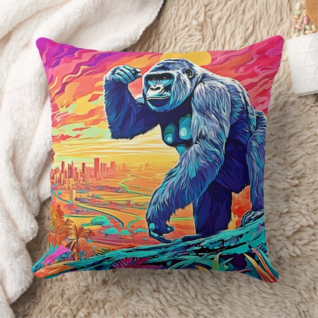 Almofada Neon Jungle Gorilla Urban Fantasy (Cobertor)