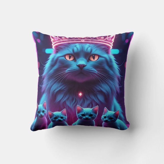 Almofada Neon King Cat & Cute Kittens  (Verso)