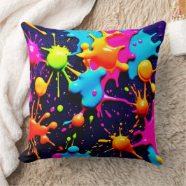 Almofada Neon Paint Splatter Abstrato Art