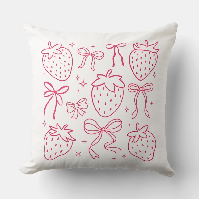 Almofada Neon Pink Strawberries and Bows Kawaii Design (Frente)