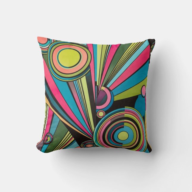 Almofada Neon Pop Art Deco: Electric Geometric Radio Waves  (Frente)