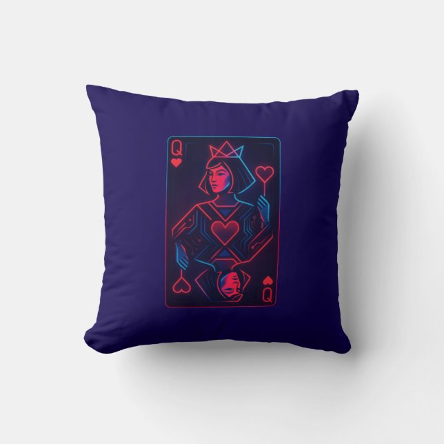 Almofada Neon Queen of Hearts — Onda Síntron Retro-Futurist (Frente)