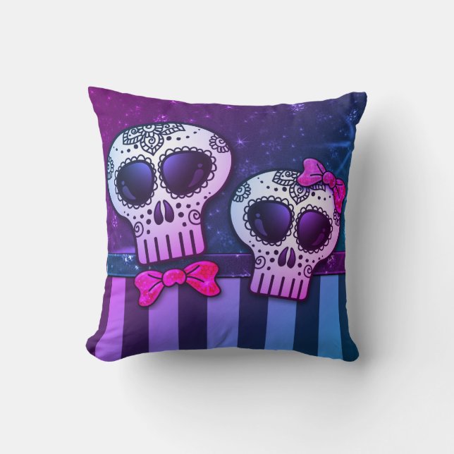 Almofada Neon Rainbow Day of the Dead Glitter Sugar Skulls (Frente)