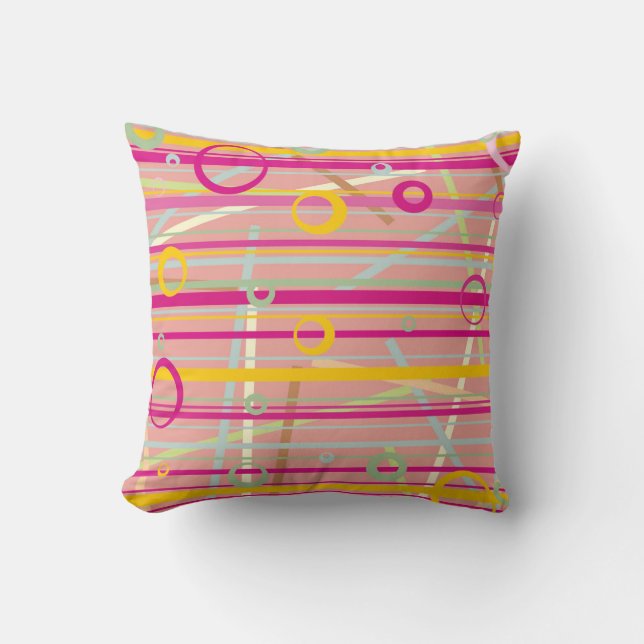 Almofada  “Neon Retro Lines & Circles Pattern” Throw Pillow (Frente)