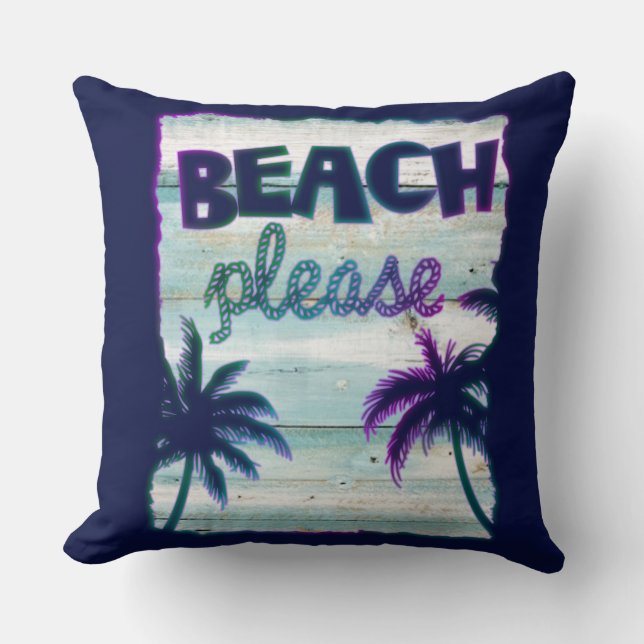 Almofada Neon Tropical Beach Wood Vacing Palm Trees (Frente)