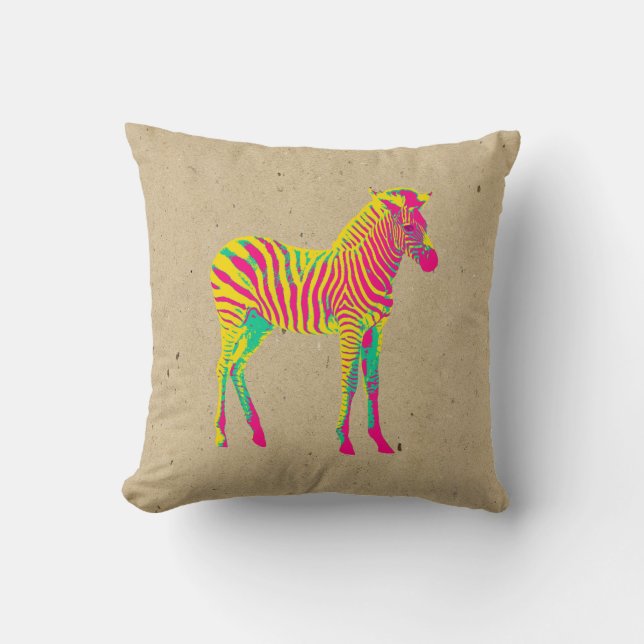 Almofada Neon Zebra Baby Animal Psicodélico Retro (Frente)
