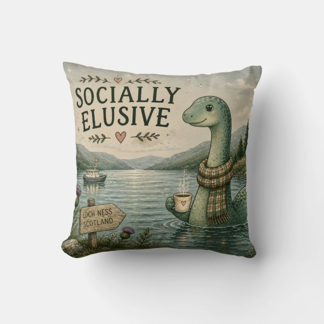 Almofada Nessie Esquiva Socialmente Críptido Aconchegante L (Frente)