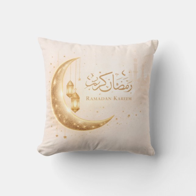 Almofada Neutral Gold Ramadan Kareem Throw Pillow – Islamic (Frente)