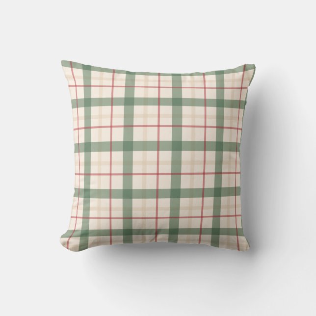 Almofada Neutral Green Plaid Farmhouse Throw Pillow (Frente)