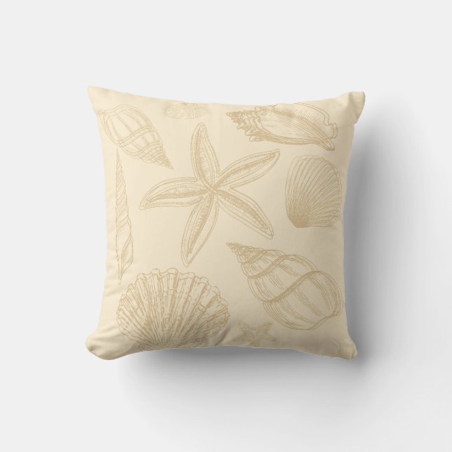 Almofada Neutral Tan Beige Seashell Shells Beach House (Frente)
